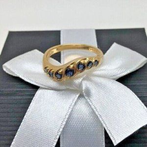 14K 585 YELLOW GOLD RING BAND BEZEL ROUND BLUE SAPPHIRES 0.30 CTS SIZE 6